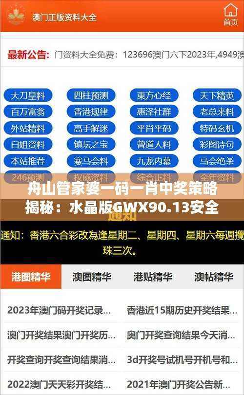 舟山管家婆一码一肖中奖策略揭秘:水晶版GWX90.13安全攻略
