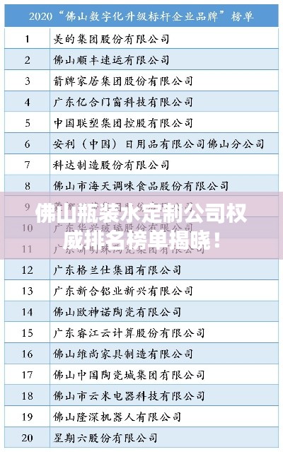佛山瓶装水定制公司权威排名榜单揭晓!